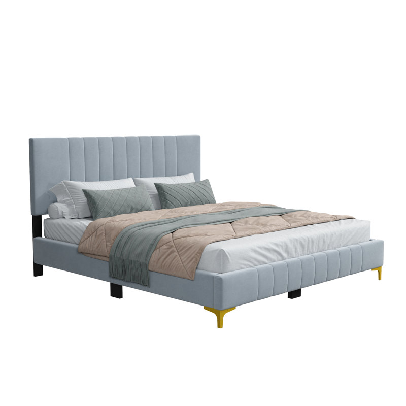 Jineane Upholstered Panel Bed, Full , Gray/Gold