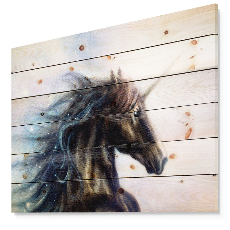 «Black Unicorn», impression, H 30 po x l 40 po x P 1,5 po, Bois