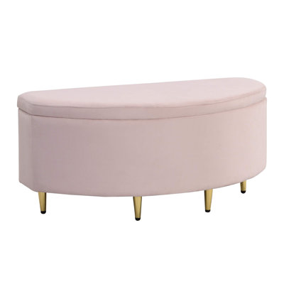 Pink Velvet Storage Bench with Metal Legs, Upholstered Storage Box Footstool for Hallway, Living Room & Bedroom