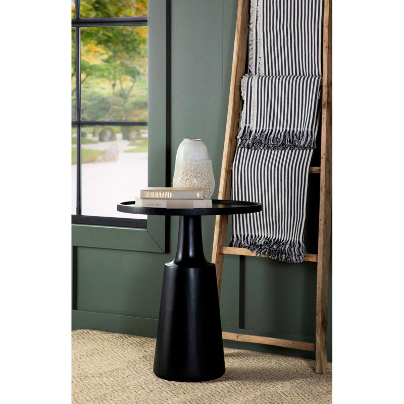 Table d'appoint ronde en bois de manguier, teinte noire, H 20 "x l 24" P, Noir