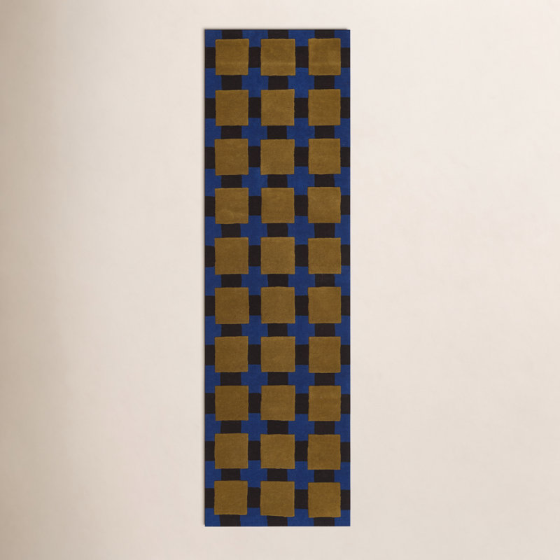Tapis touffeté à la main Bauhaus, Tapis de couloir 2 pi 3 po x 8 pi, Blue