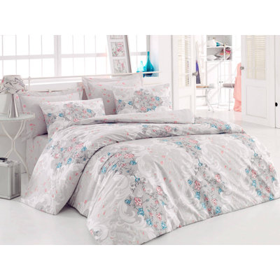 Ensemble de housse de couette 100% coton beige / bleu / rose Medfield