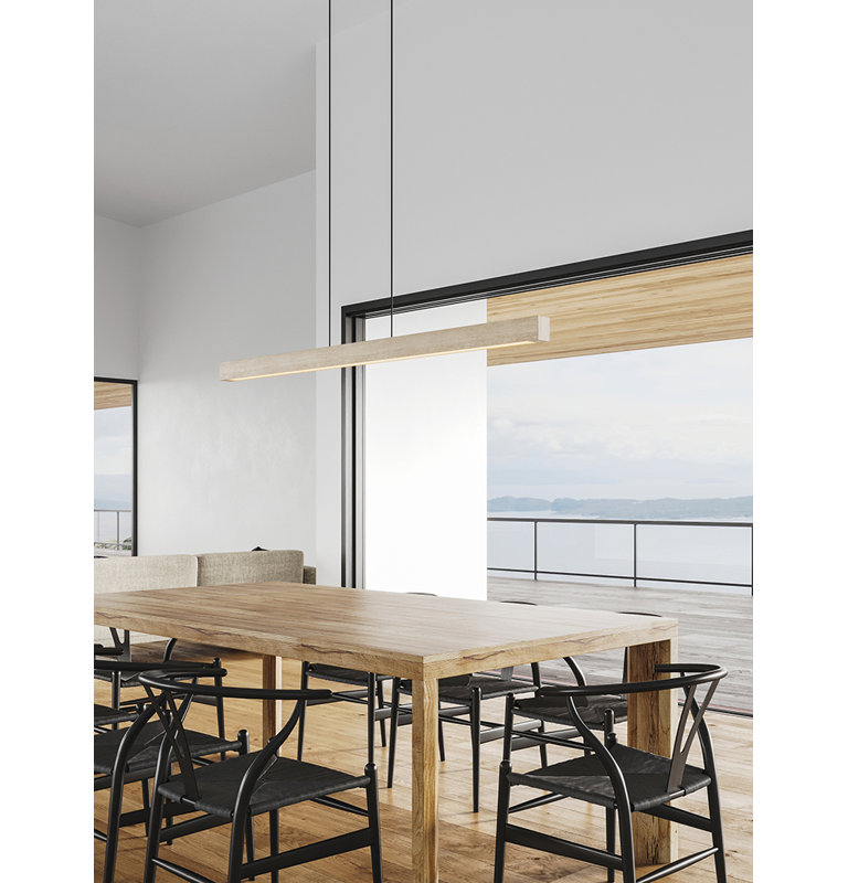 Una 3 - Light LED Kitchen Island Pendant - Uplight and Downlight, 4000K, White Washed Oak, 2.75" H x 66" W x 2" D