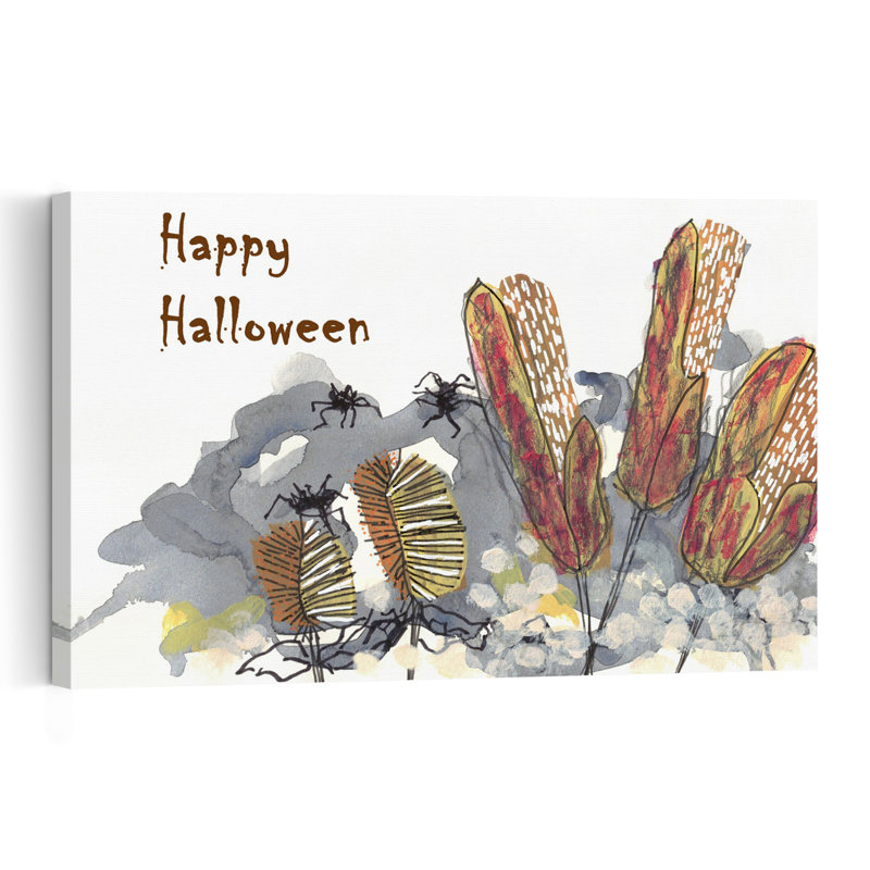 Happy Halloween Spiders Contemporary Spider Autumn Wall Art Print 1 Piece Wrapped Canvas Wall Art, 60.96cm H x 91.44cm W