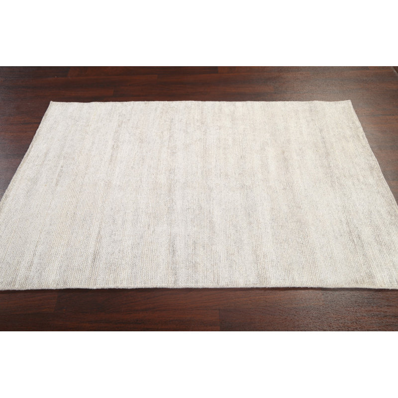 Tapis ivoire noué à la main de conception unique 4 pi x 5 pi 10 po New Age