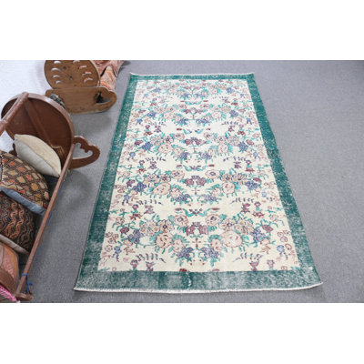 Tapis turc fait à la main de style bohème beige avec motif floral rétro, idéal pour tous les tapis