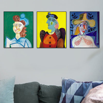 Ensemble de 3 toiles encadrées par Pablo Picasso, série d'art mural n ° 75 pour les décorations de bureau à domicile (cadre de couleur bois mince, 24 po x 32 po chaque pièce)