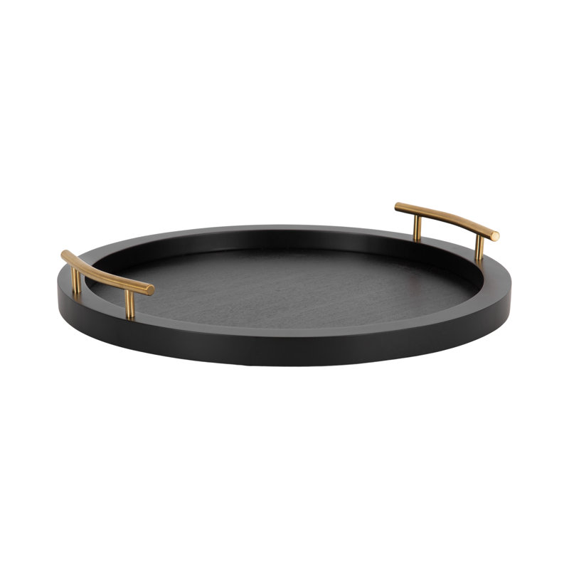 Round Ottoman Tray with Metal Handles, Black