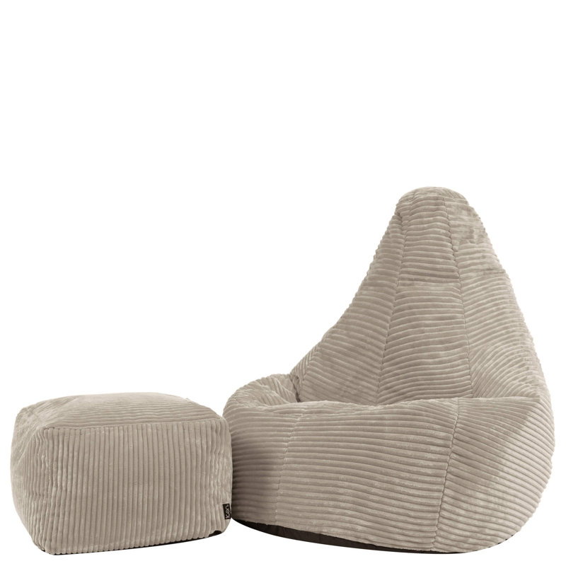 Kids Dalton Corduroy Recliner Bean Bag and Square Footstool, Beige