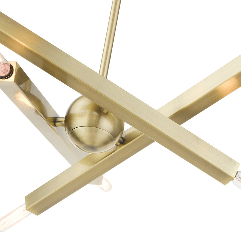 Reseda 6 - Light Steel Dimmable Sputnik Modern Linear Chandelier, Antique Brass