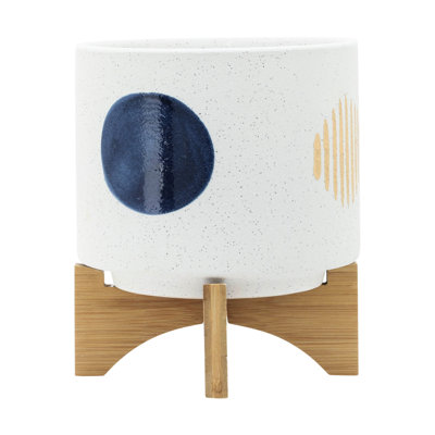 Pot à fleurs en céramique avec support - Jardin Hello White
