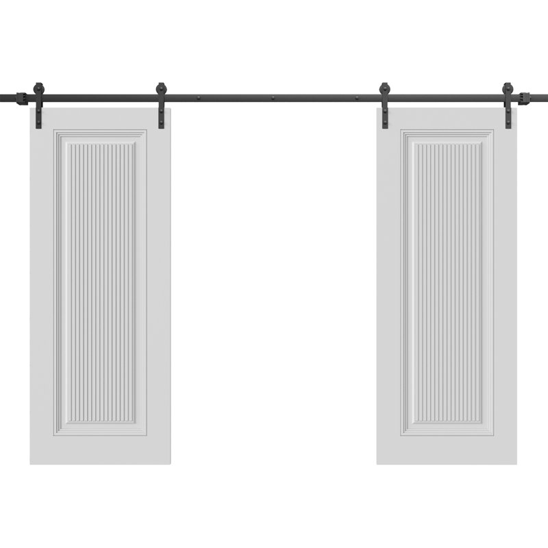 Double porte de grange | Émail blanc impérial 1888 | Ensemble de rail 14 pi | Portes intérieures solides, 64 po x 80 po