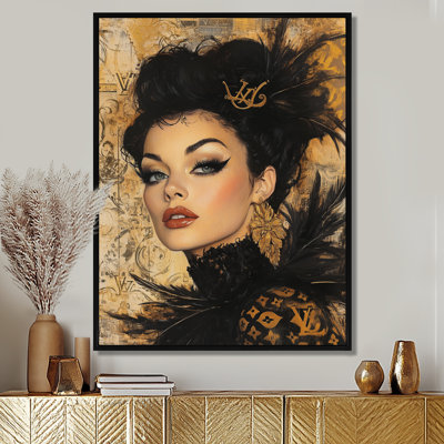 Portrait d'une femme en noir et or - salon art mural femme cabaret
