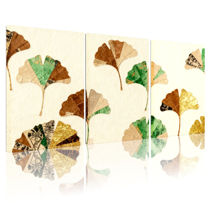 «Ginkgo Leaf Collage», reproduction d'art sur toile tendue sur toile (ensemble de 3), H 24 po x l 48 po