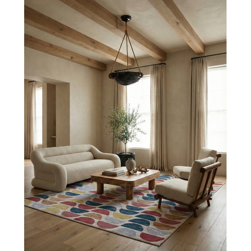 Tapis rouge / noir / orange en laine touffeté à la main à motif géométrique Beaman, Rectangle 8 pi x 10 pi