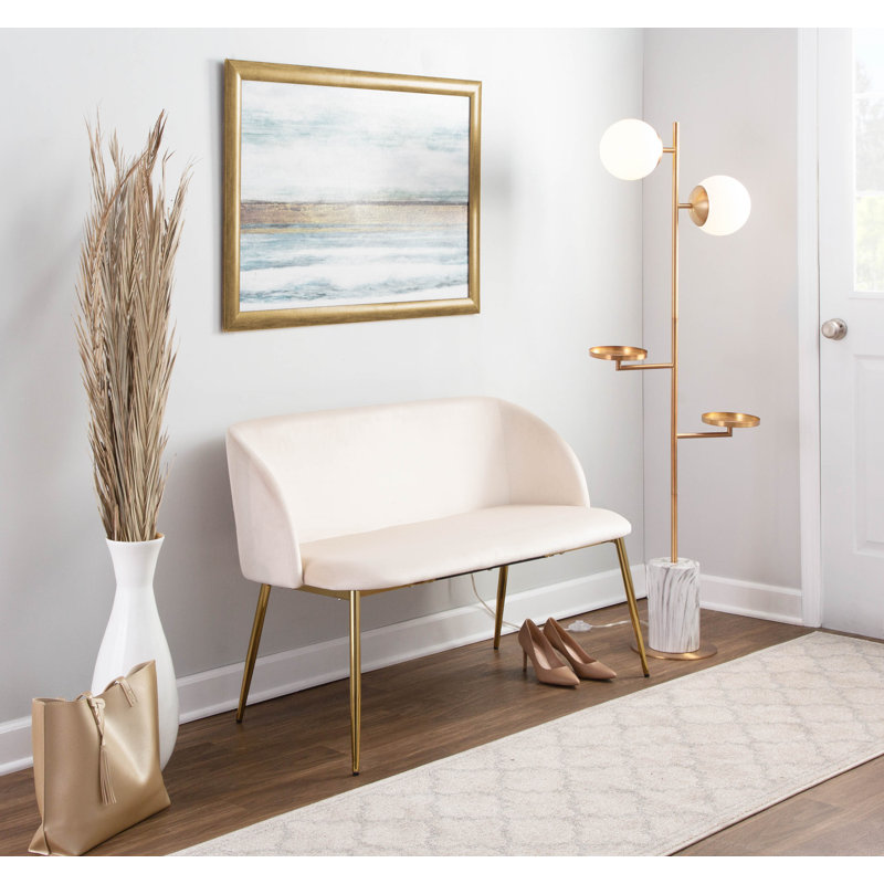Banc rembourré en velours Terrence, Crème / doré