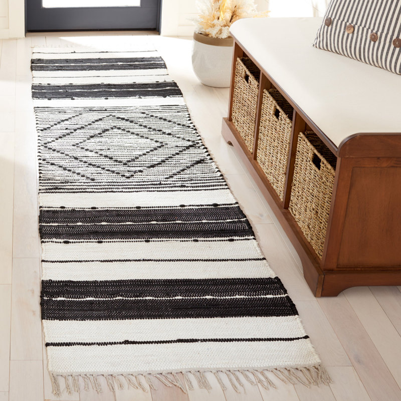 Tapis rayé kilim 200 noir / ivoire STK200Z, Tapis de couloir 2 pi 3 po x 9 pi