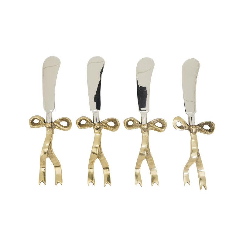 Ensemble d'écarteur à fromage à poignée en arc (ensemble de 4 pièces) - Couverts à fromage en acier inoxydable avec motif sculptural pour planches de charcuterie