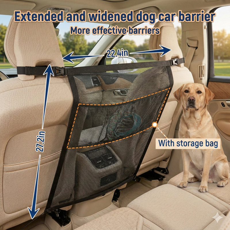 Système de cloison Canine avec organisateur de rangement en filet, application universelle pour voitures, VUS et camions