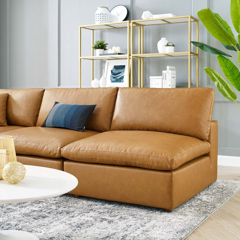 Canapé modulaire 5 pièces Modway Commix, Simili cuir brun clair