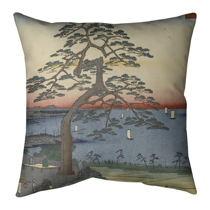 Armoire suspendue Utagawa Hiroshige, 14 po x 14 po, Bourre en polyester, Bleu