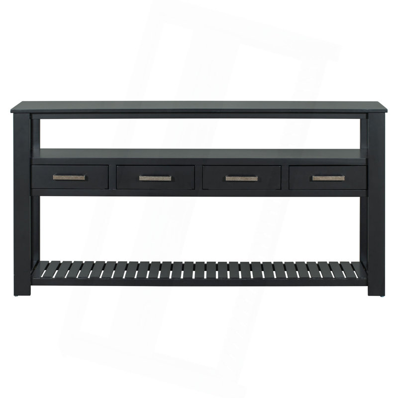 61.5'' Large Entryway Table With 4 Drawers,Painted Console Table With 3-Tier Open Shelves And Metal Handles,Versatile Hallway Sofa Table For Living Room, Bedroom, Foyer And Kitchen