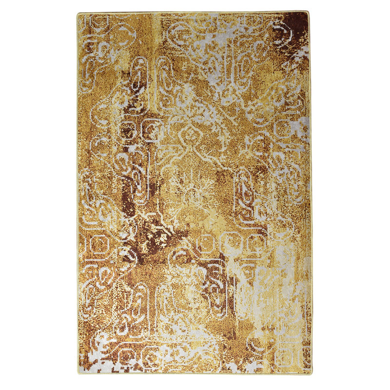 Mustard Polyester Area Rug, 5.2 x 7.5 Feet | 100% Antibacterial, Non-Slip Underside, Machine Washable | 0.4 in Pile Height, Durable Felt Base | Perfect for Living Room, Bedroom, and Stylish Home Décor