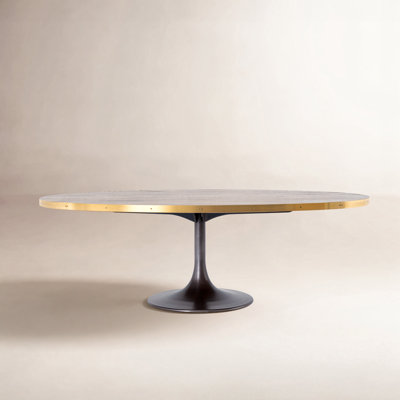 Kerey Oak Round Metal Base Dining Table
