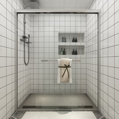 Sliding Framed Shower Door In Matte Black With Clear Glass