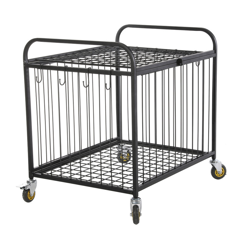 Trémie de rangement à billes robuste - Cage de sport en métal avec roulettes et crochets pour accessoires
