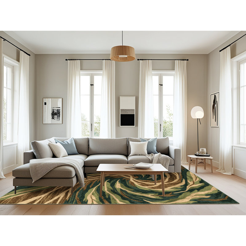 Machine Washable Nature Green Area Rug, Rectangle 6' x 9'