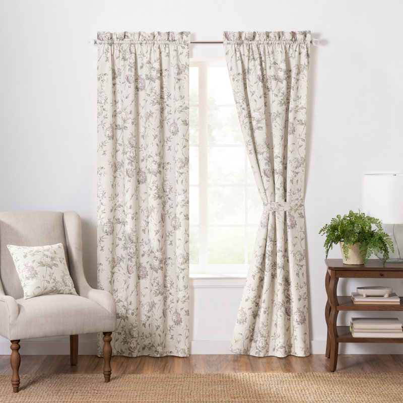 Erie Floral Semi-Sheer Cotton Blend Rod Pocket Curtain Panel, Lilac, 41" W x 84" L