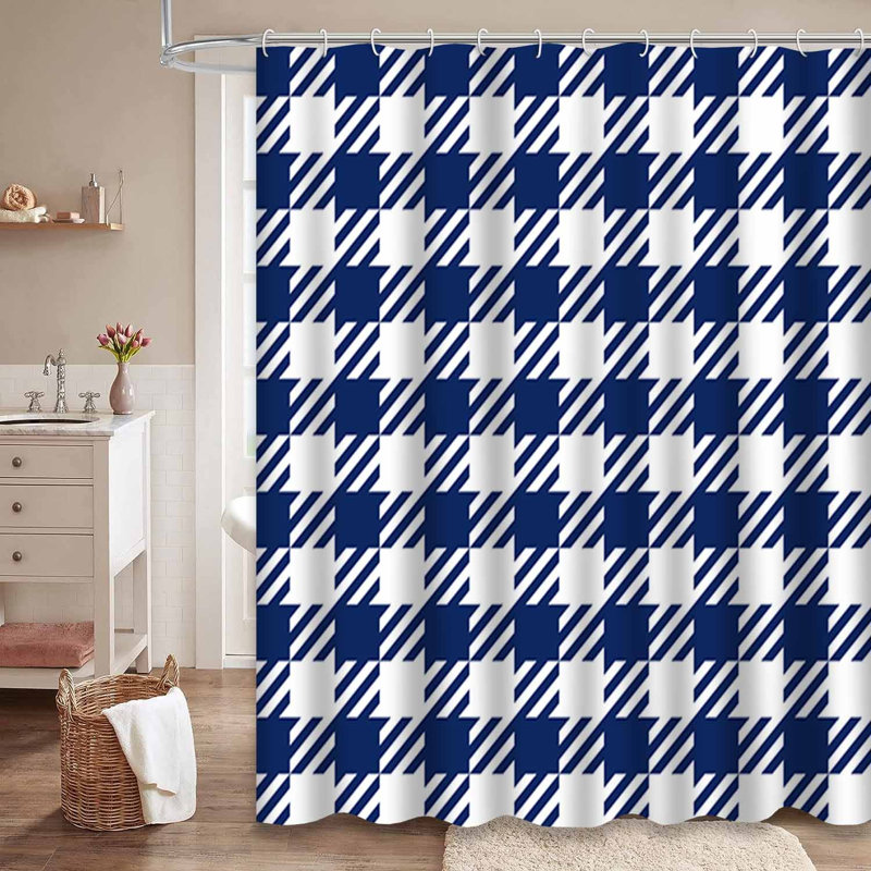 Rideau de douche bleu à motif géométrique écossais bleu avec 12 crochets, L 72 po x l 72 po
