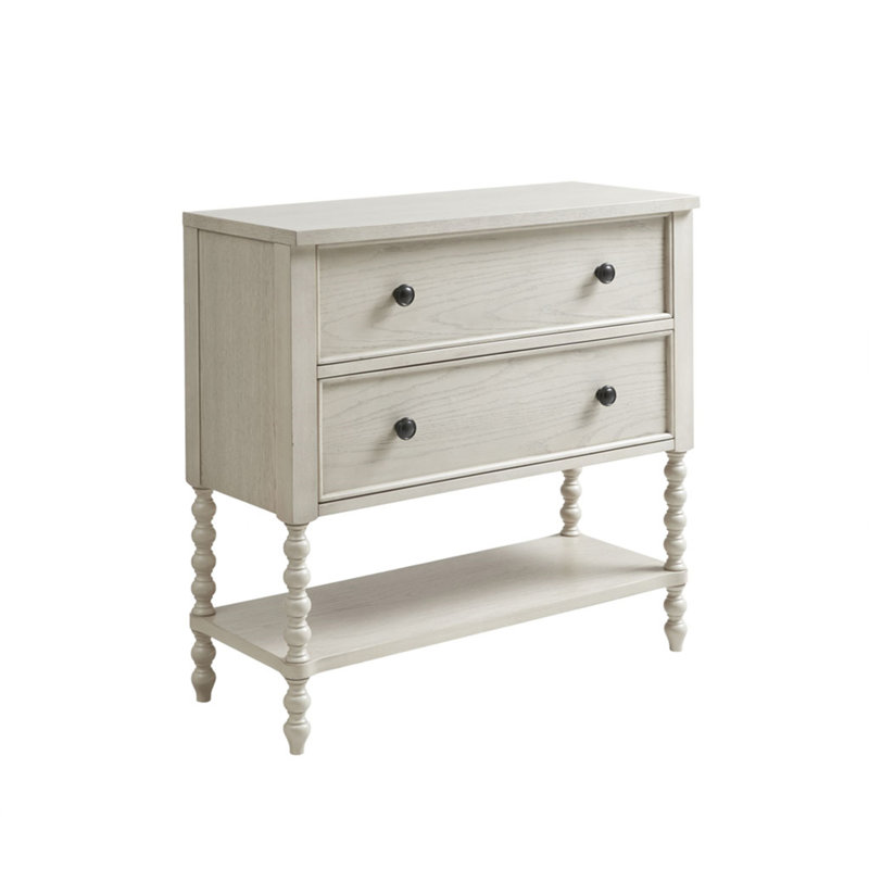 Antique White Acacia Double Drawer Chest with Spindle Legs