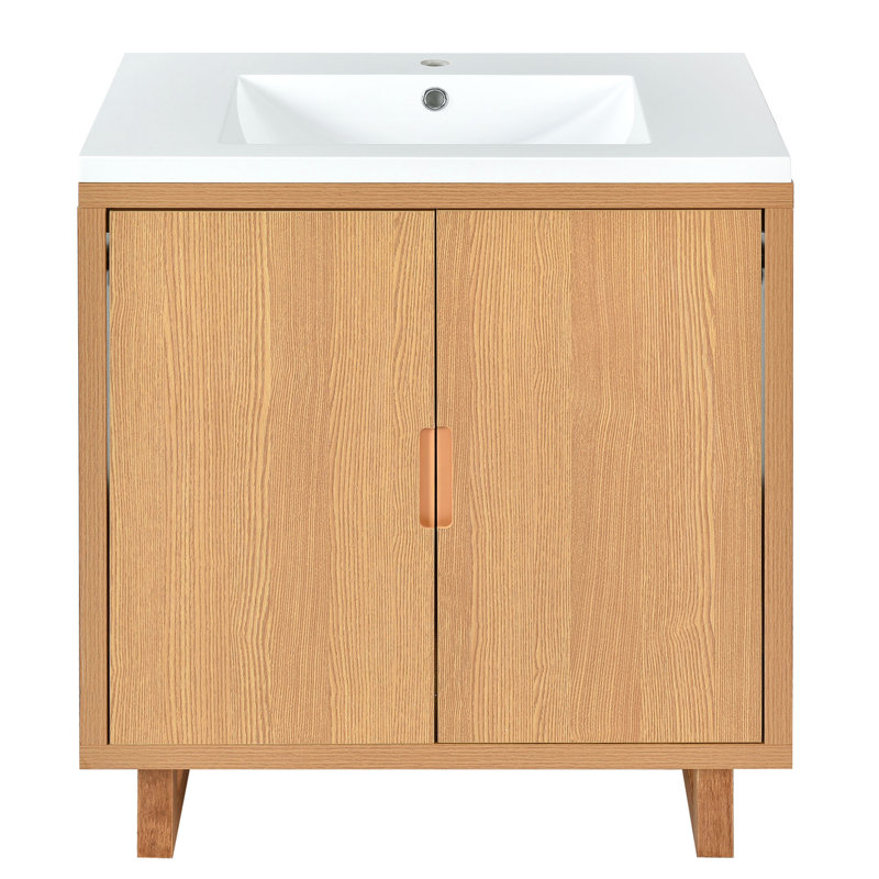 Ensemble de meuble-lavabo sophistiqué avec rangement abondant et design élégant, Naturel