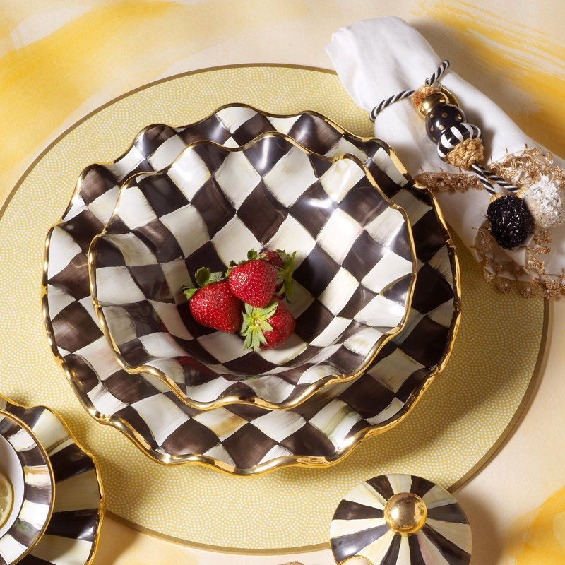Courtly Check® Ceramic Fluted Bowl, 3" H x 8" W x 8" D