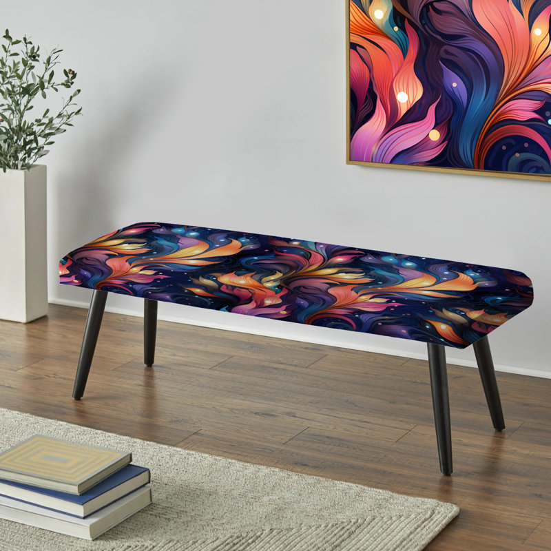 Orange Enchanted Botanical Melody Dreams - Abstract Upholstered Black Bench