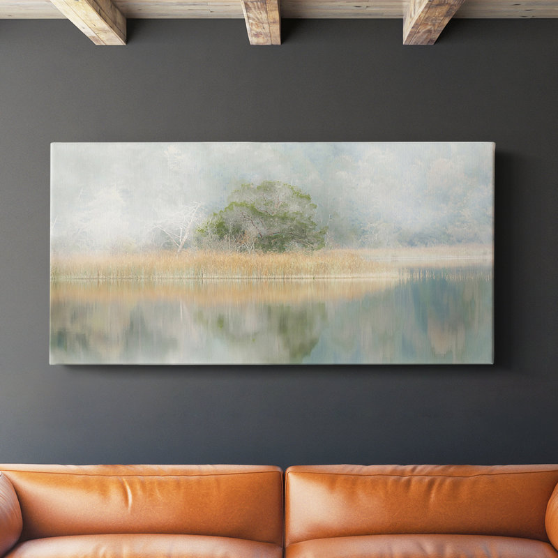 Silent Morning River - Toile tendue avec châssis - Prêt à accrocher, H 16 po x l 32 po
