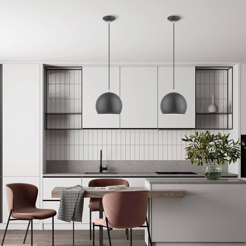 Luminaire suspendu en forme de dôme à 1 lumière Schultz, Gris foncé brillant