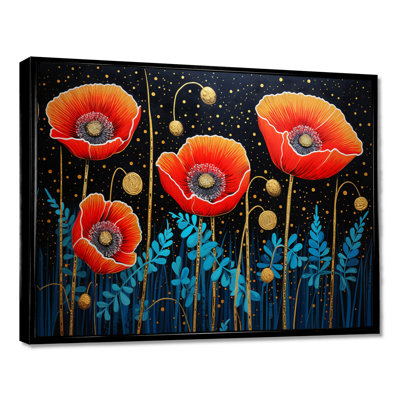Four Poppies Alone In The Night - Poppy Wall Art Living Room