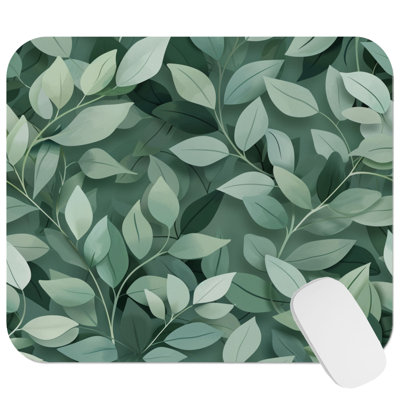 Botanical Green Plant Leaves I Cottage Gaming Cute Office Laptop Desk Pad Gift Mat Square Rectangle Non-Slip Mousepad