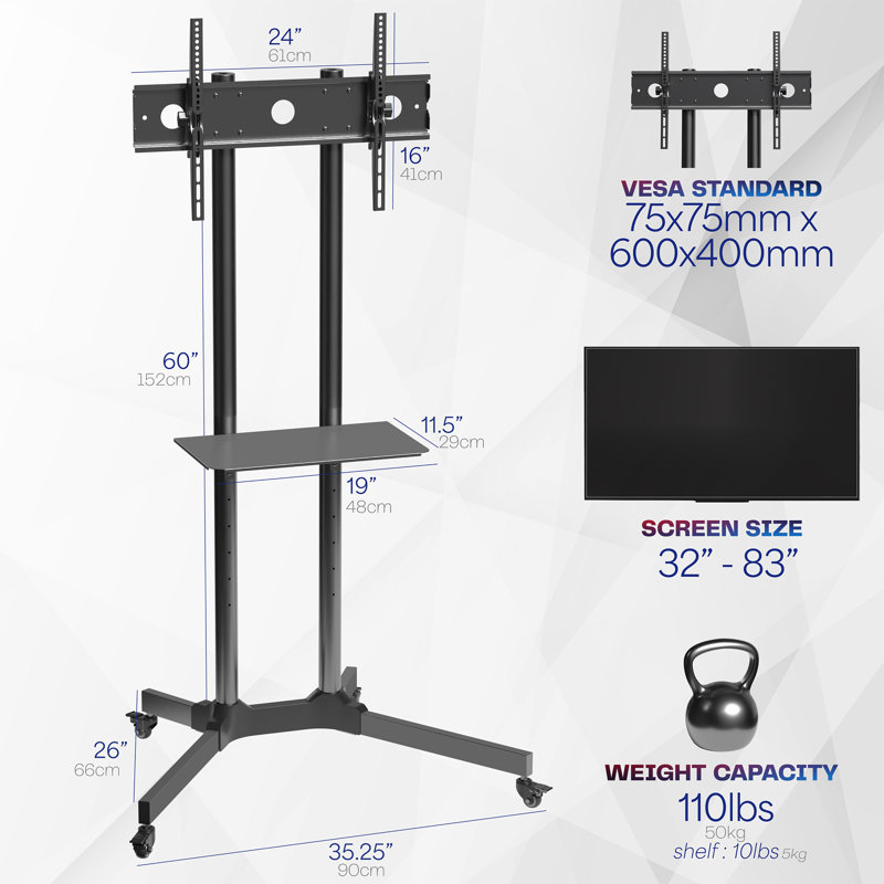 Black Mobile TV Cart