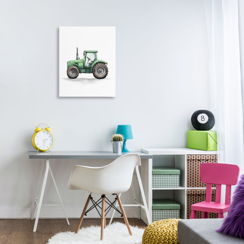Camion de travail, tracteur vert, conception par Christine Simpson Art, H 30 po x l 24 po