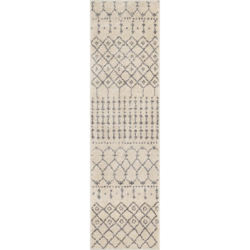 Tapis à motif de treillis marocain ivoire à motif de bande de bande de couleur beige, Tapis de couloir 2 pi x 7 pi 3 po