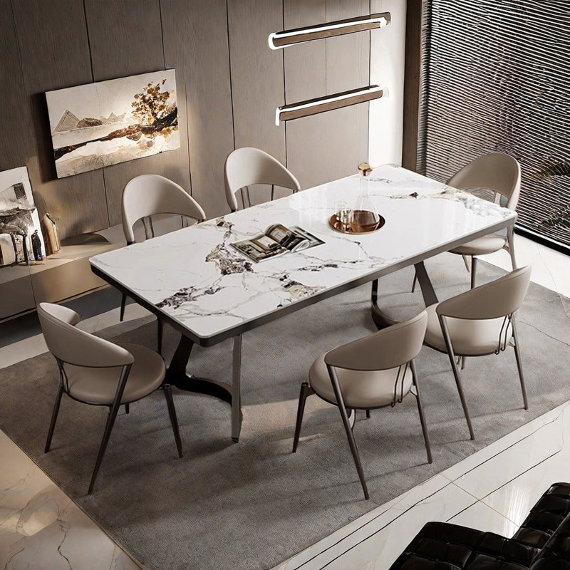 Rock slab rectangular dining table and chairs, 29.52"H x 55.11"L x 31.49"W