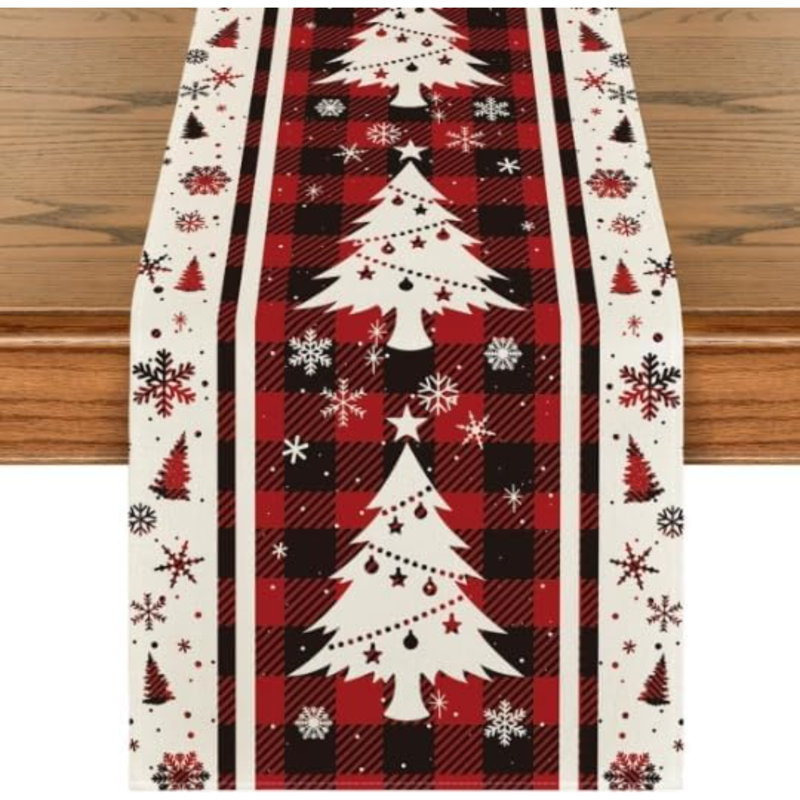 Christmas Table Runner 13X72 Inch Xmas Tree Buffalo Plaid Snowflakes Winter Home Kitchen Table Party Decoration -A 13X72 Inch
