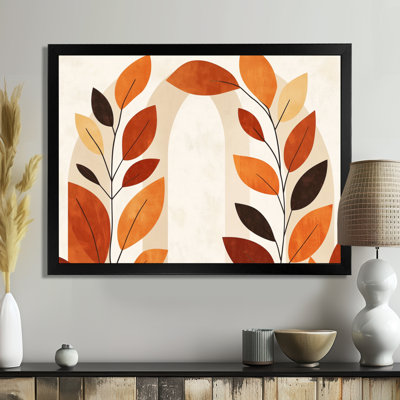 Orange And Black Bohemian Minimalist Geometric Botanical - Abstract Boho Framed Wall Art, Orange Boho Canvas Print