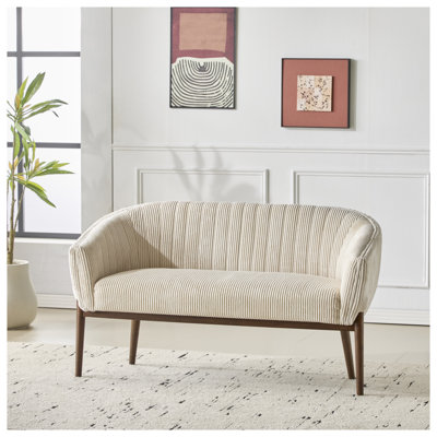 Canapé en velours côtelé Mid-Century avec capitonnage et pieds en noyer - Canapé d'appoint beige
