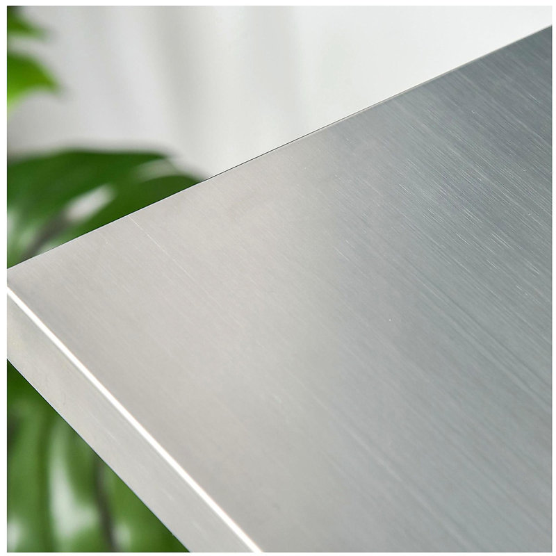 Colonne d'îlot de cuisine en acier inoxydable avec espace de rangement, tablettes de rangement ouvertes à deux couches, tiroirs, gris clair