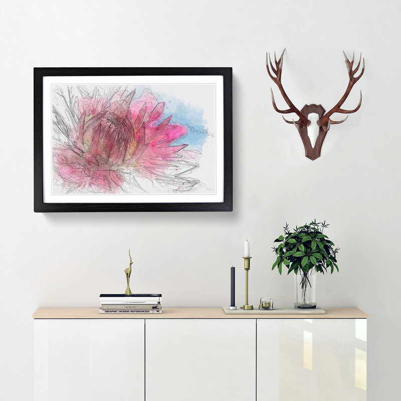 Pink Flower in Abstract - Framed Print, Black, 35cm H x 50cm W x 2cm D